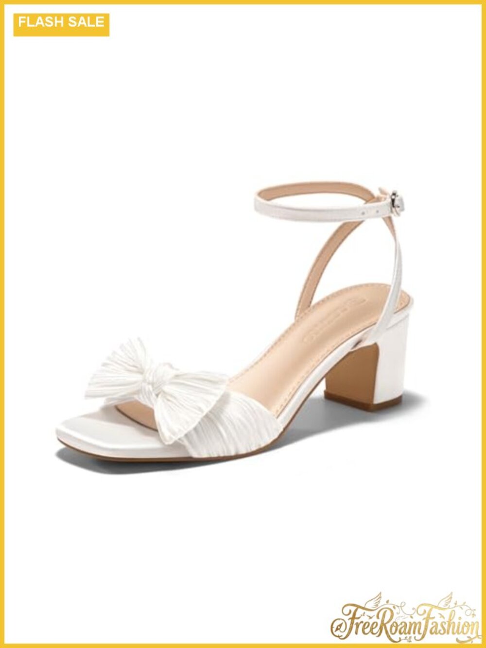 Satin Bow Heels Block Low Heel Ankle Strap Dress Sandals